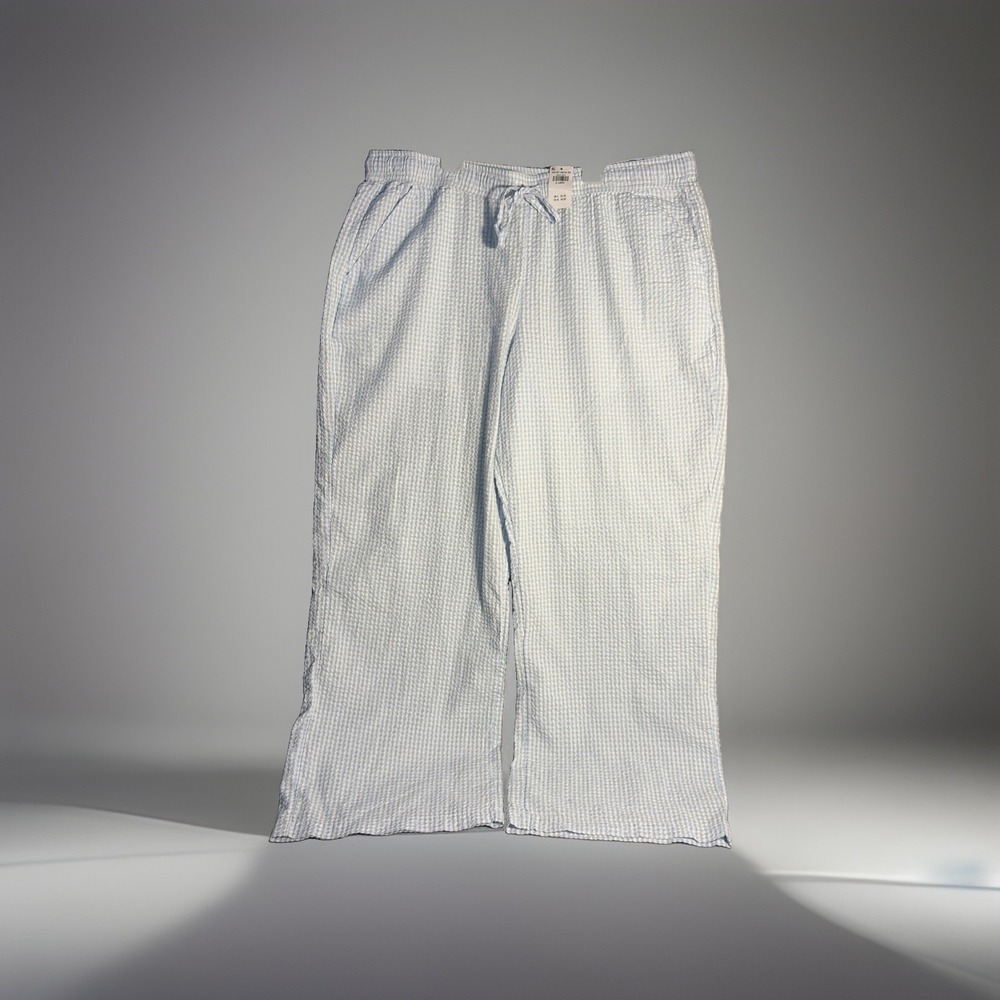 Hollister Blue & White Lounge Pajama Pants Gingham Seersucker Drawstring XL